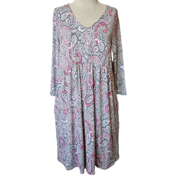 Grey and Pink Paisley Long Sleeve Oversized Dress Size Small - Picture 1 of 5